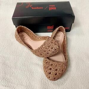MEL By Melissa Campana Pink Glitter Flats Shoes Size 2 Girls Youth New In Box